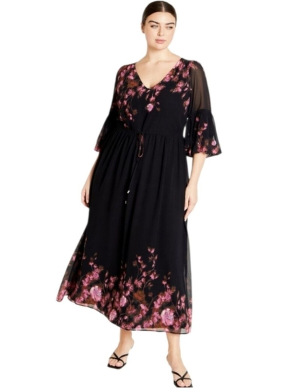 City Chic Romantic Floral Border Dress, Plus Size NWT